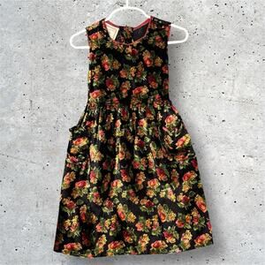 Cornelloki Girls Velvet Floral Dress Black Red Roses Fit Flare Pockets Size 2